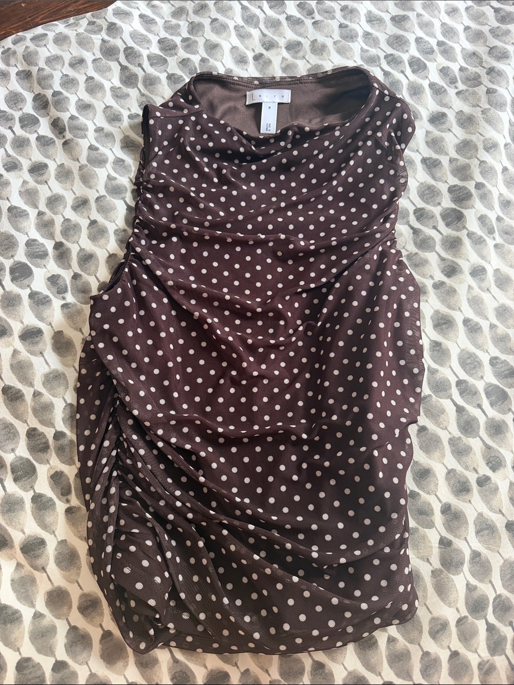 Leith. Brown Polka Dot Sleeveless Top